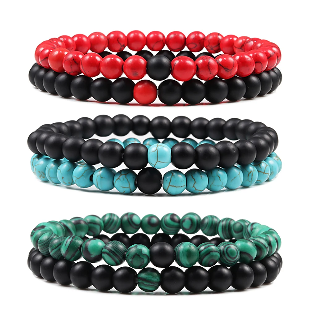 Классический браслет для мужчин и женщин 2 шт./компл. 6 мм бусины из натурального