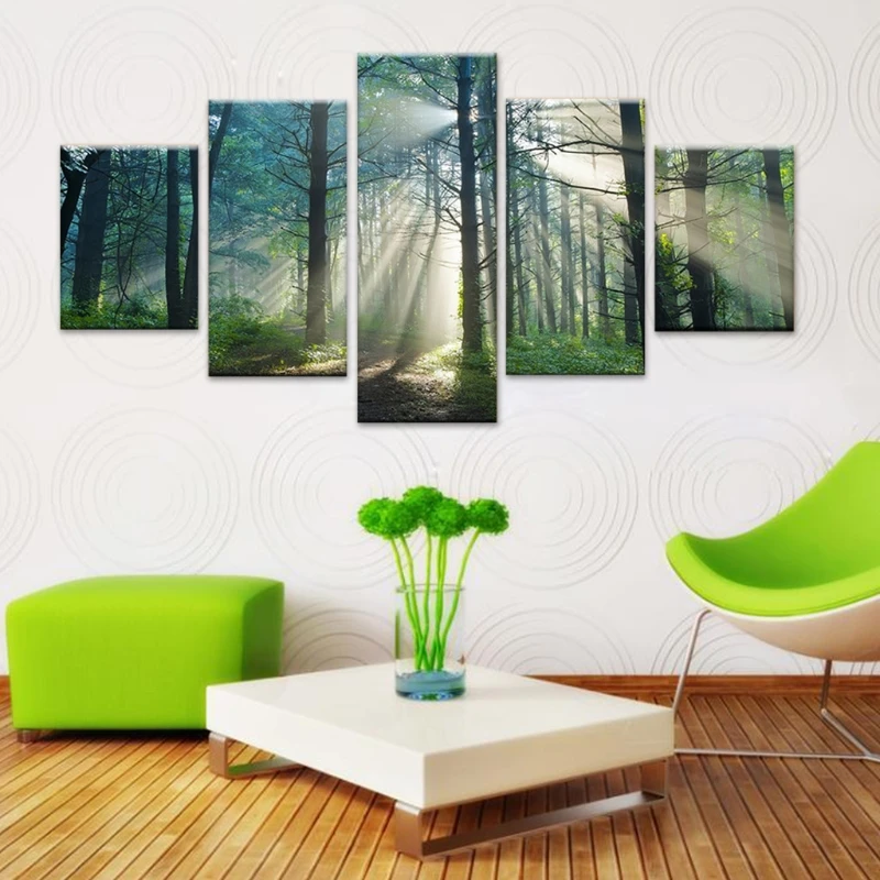 

5 Pieces Unframed Forest Trees Canvas Prints Wall Pictures Modern Paintings for Living Room Bedroom Home Decorations J60C