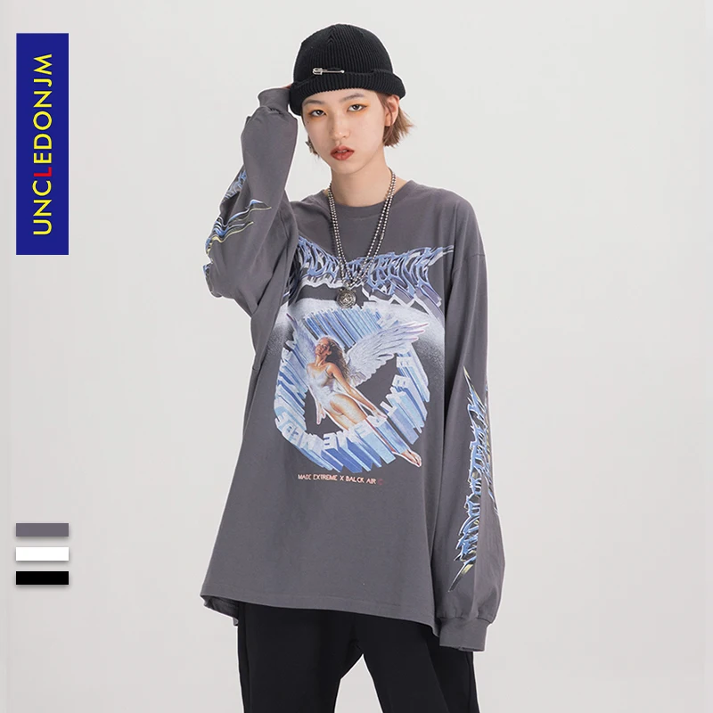 UNCLEDONJM футболка размера плюс с длинным рукавом и принтом для мужчин женщин