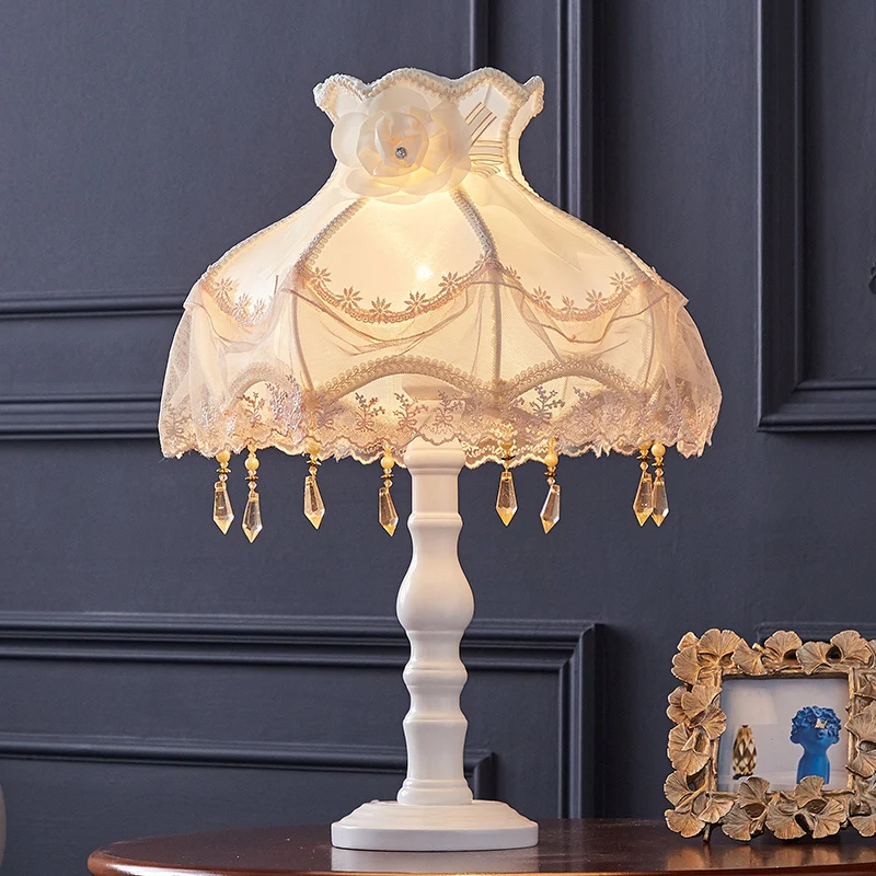Европейский дворец кружевная ткань белые настольные лампы романтическая Ретро