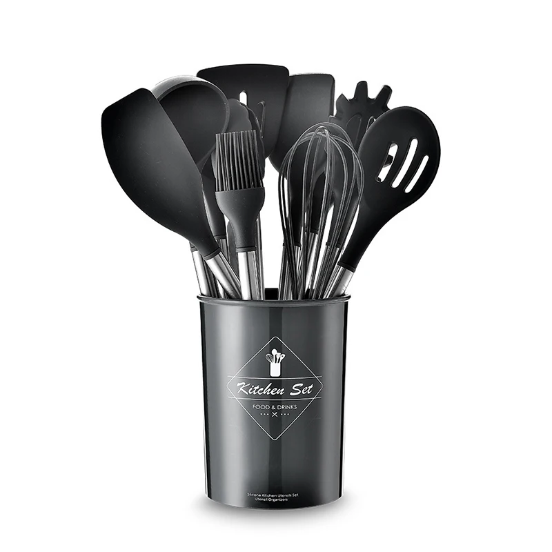 12 Pieces Cooking Tools Set Silicone+Wood Handle Kitchen Cooking Utensils Set with Storage Box Turner Tongs Spatula Soup Spoon