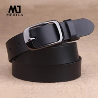 medyla womens genuine leather fashion retro belt high quality luxury brand ladies metal black buckle new belt with jeans