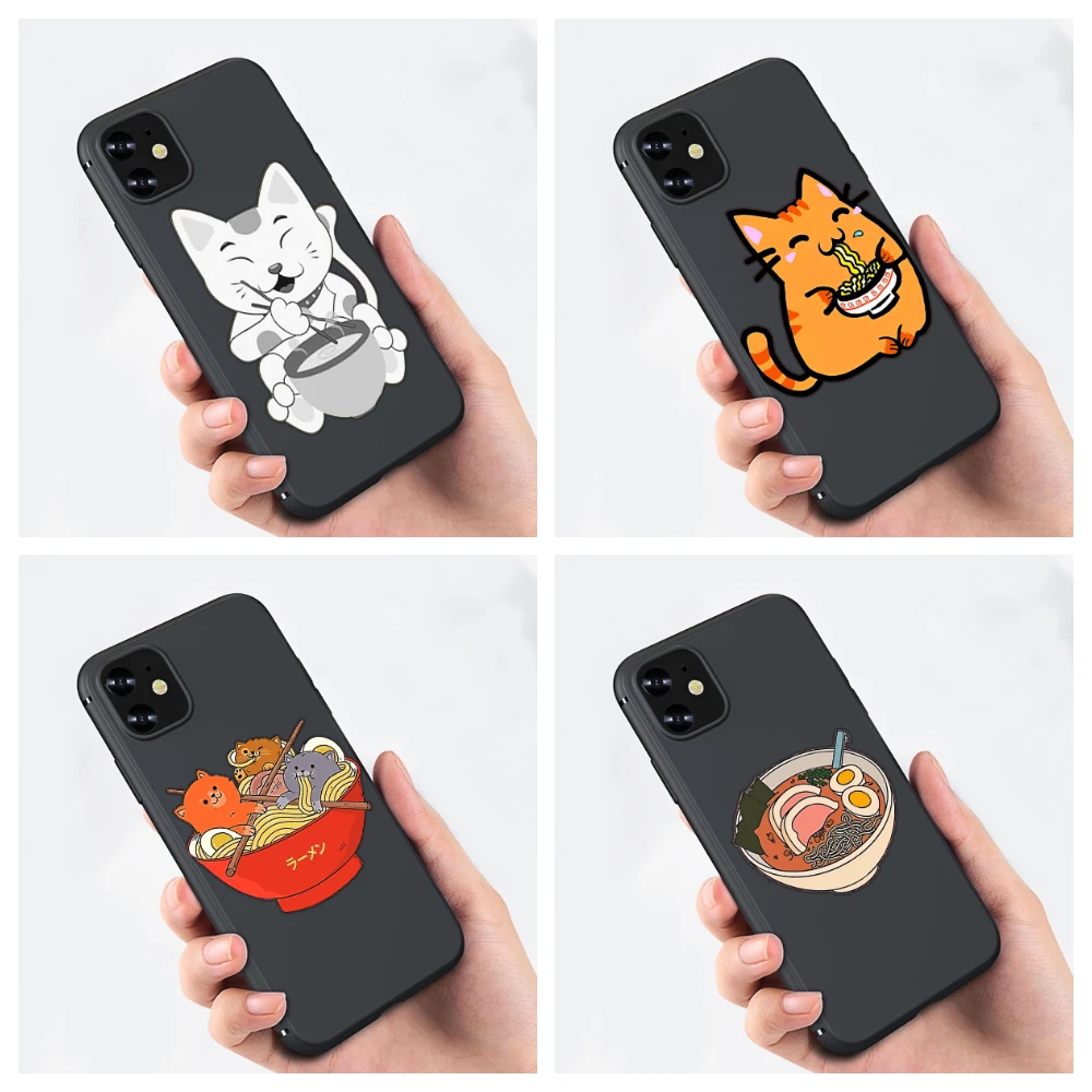 Чехол для телефона с рисунком рамен кота черный мягкий чехол iPhone 11 Pro Max 6 7 8 plus 5s X XS XR XSMax Samsung s10 s9 s8 Plus