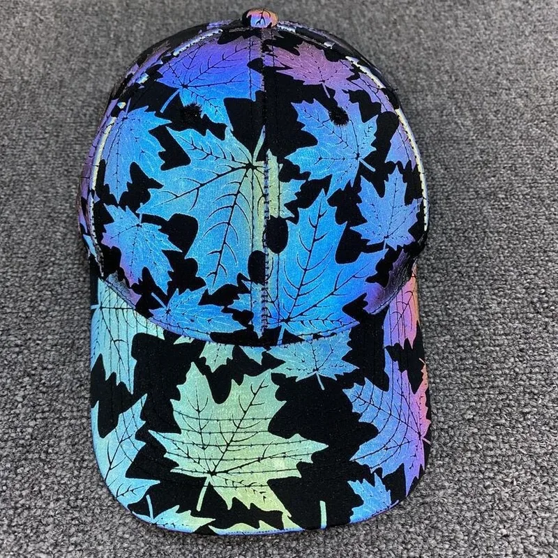 

Maple Leaf Reflective Cap Wild Cap Colorful Reflective Baseball Cap Casual Golf Hat SL-07