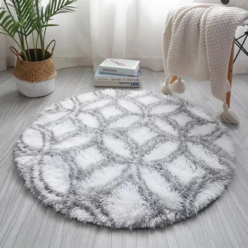 

Modern Plush Round Carpet For Living Room Bedroom Soft Comfortable Solid Rugs Non-slip Floor Mats 11 Colors