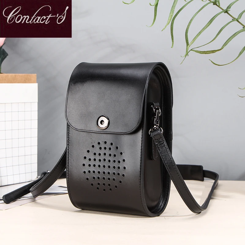 

Contact's Genuine Leather Mini Women Shoulder Bag Luxury Crossbody Bags For Women Girls Brief Flap Phone Pouch Bolsos Mujer