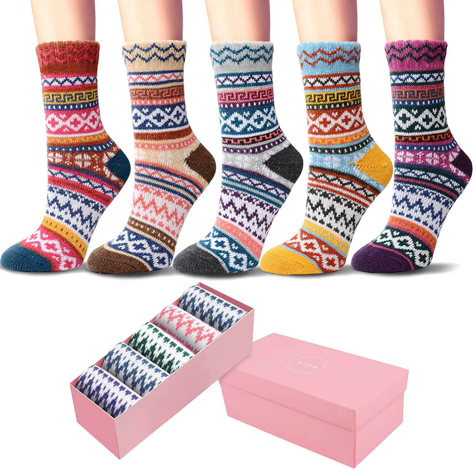 5Pair Warm Women Socks Striped 3D Autumn Winter Style Christmas For Woman Female Happy Sock Calcetines Meias | Женская одежда