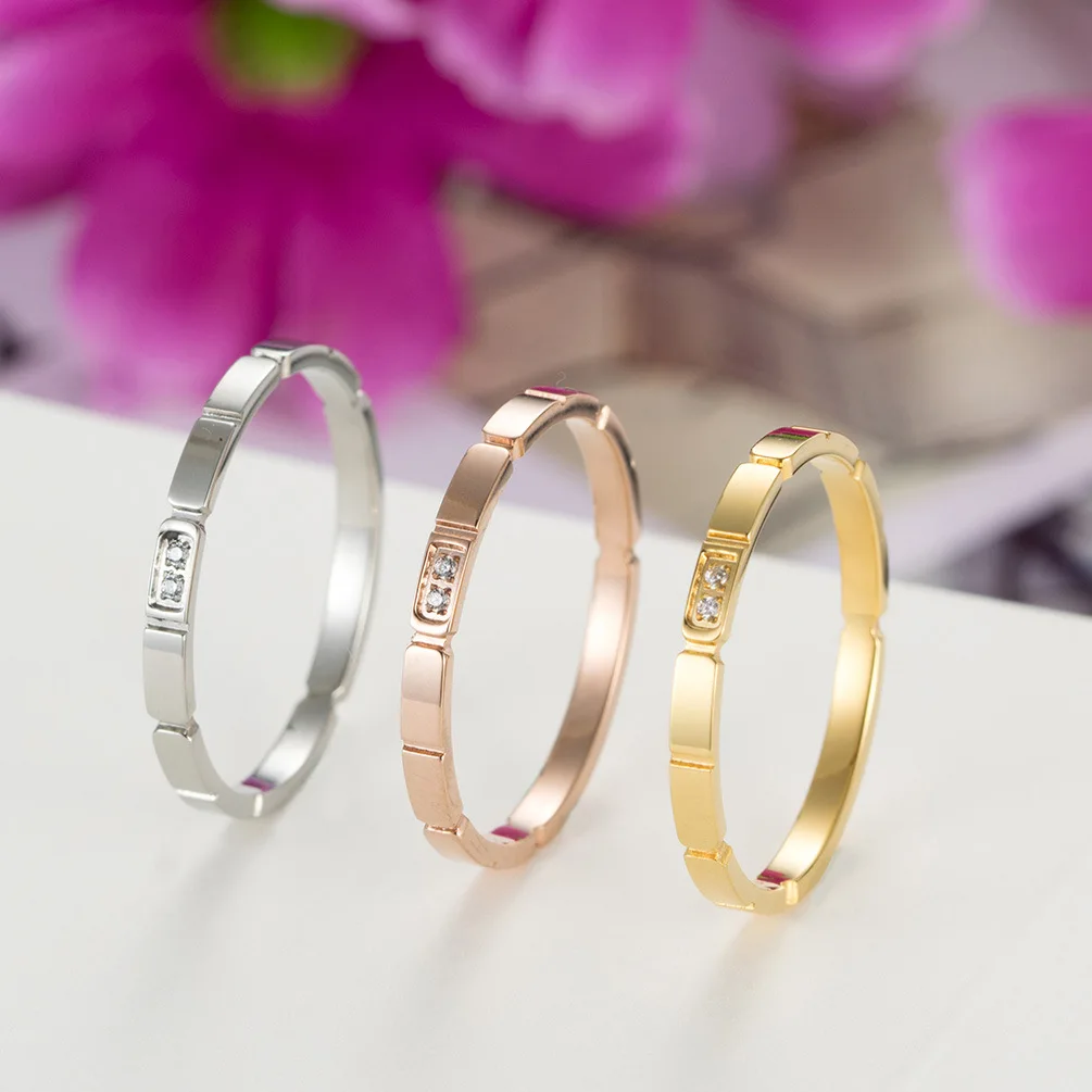 

Wish Stainless Steel Womens Rings Rose Gold Zircon Simple Trendy for Couple Wedding Girlfriend Jewelry Creativity Gift Wholesale
