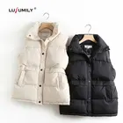 Lusumily корейский стиль Однотонный женский жилет без рукавов супер теплые зимние жилеты пальто для девочек Черная однобортная свободная Толстая куртка