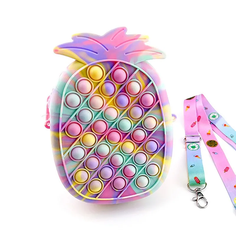 

Rainbow Pineapple Push Bubbles Fidget Toy Bags Unicorn Purse Kawaii Silicone Children Wallet Ladies Bag Kids Simple Dimple