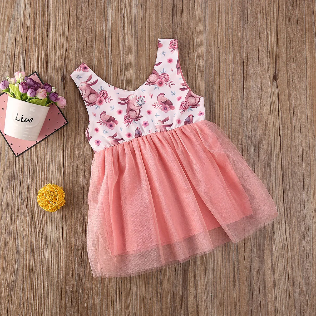2020 Easter Summer Kids Baby Girl Princess Dress 0-5Y Sleeveless Cute Bunny Rabbit Party Tulle Tutu | Детская одежда и обувь