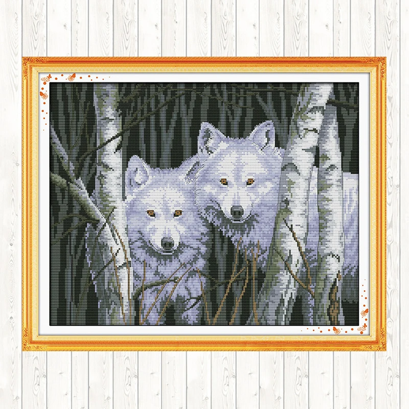 Картина с изображением волка в лесу яркое оформление 14 карат 11 Набор для вышивки