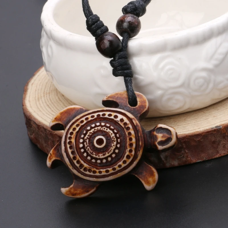 

7pcs Ethnic Tribal Faux Yak Bone Lucky Surfing Wood Sea Turtle Pendants Necklace LX9E