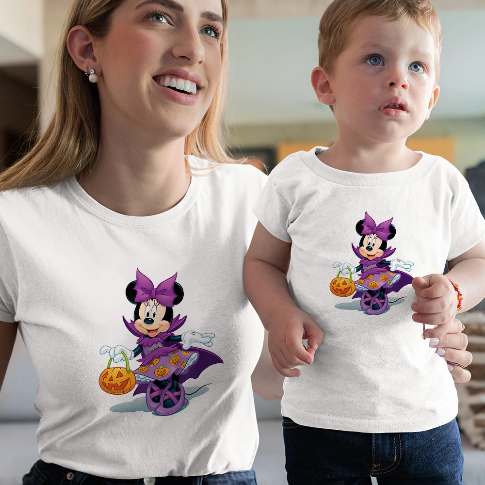 Camiseta de Disney con dibujo de Minnie Mouse para ni&ntilde;os, camiseta divertida de aspecto familiar para mam&aacute; y ni&ntilde;a, regalo de Halloween, camiseta de Anime-0