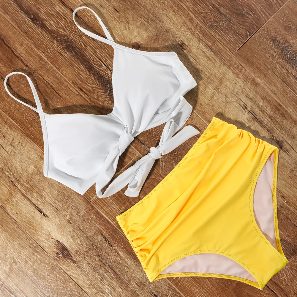 

Push Up Swimsuit Women Bikini Set 2021 Sexy Cross Bandage Solid Bathing Suit Plus Size Biquini Beach Wear High Waist Swimwear
