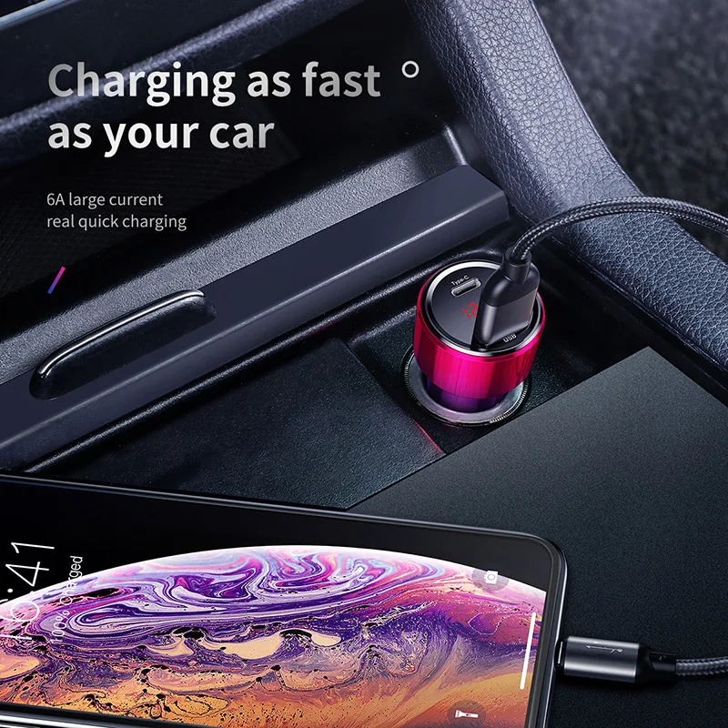 baseus 45w car charger dual usb type c mobile phone charger metal car charging qc3 0 4 0 quick charge for iphone samsung huawei free global shipping