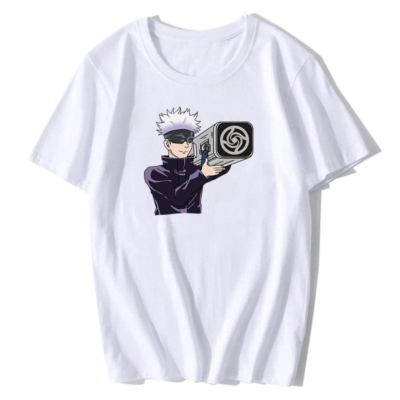 

Hot Anime Jujutsu Kaisen Cosplay Shirt Black White Short Sleeves Gojo Satoru Yuji Itadori Print Fashion Loose T-shirt