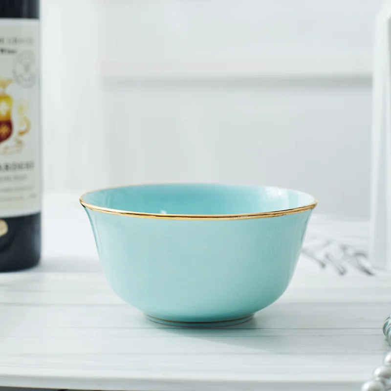Golden Bell Bowl Костяной фарфор цвета морской волны чаша домашнее блюдо креативная ручная роспись Пномпень керамическая Высокая чаша керамическая тарелка - Цвет: Golden Bell Bowl