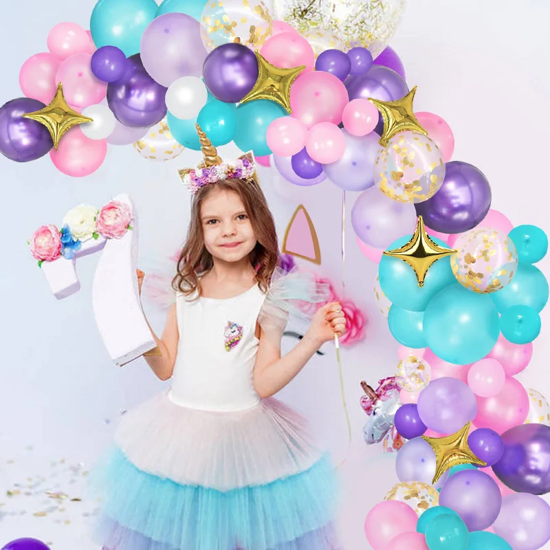 Globos de unicornio en arco para chica y ni&ntilde;os, decoraci&oacute;n de fiesta de cumplea&ntilde;os, de l&aacute;tex, 107 unidades-4