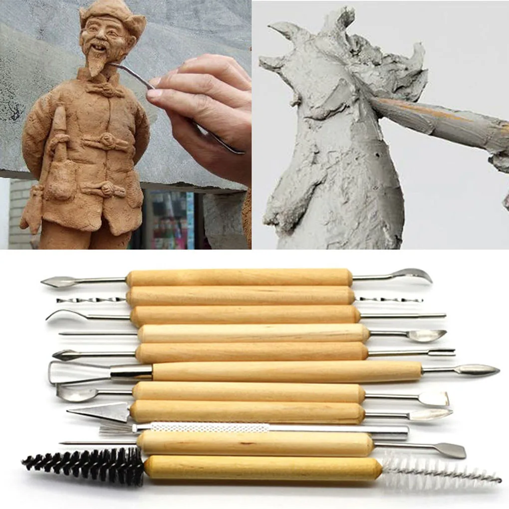 

11pcs/set Clay Sculpting Kit Sculpt Smoothing Wax Carving Pottery Ceramic Tools Polymer Shapers Clay Modeling Carved Tool