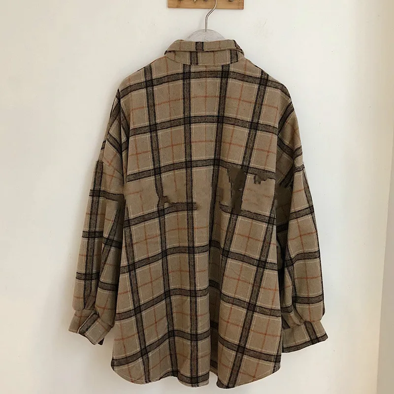 

Spring Autumn New Fashion Women Vintage Plaid Turn Down Collar Casual Korean Style Daily All-match Shirts Button Clothes