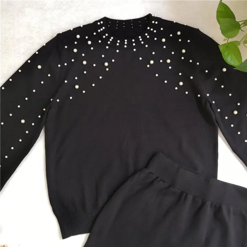 Женский свитер MAXDIROO комплект из двух предметов пуловер с жемчугом украшенный