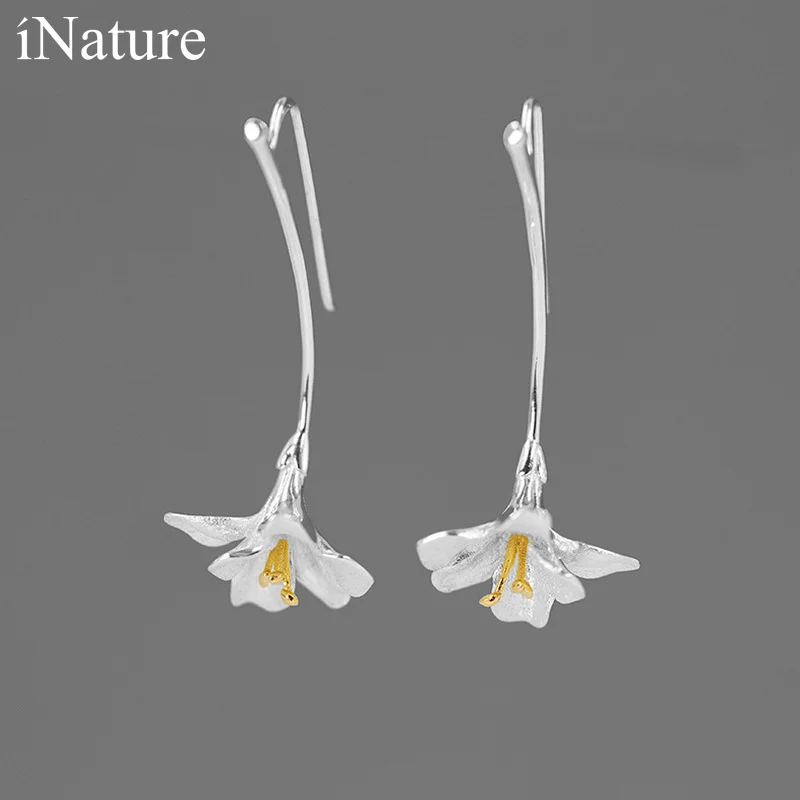 

INATURE 925 Sterling Silver Elegant Freesia Flower Drop Earrings