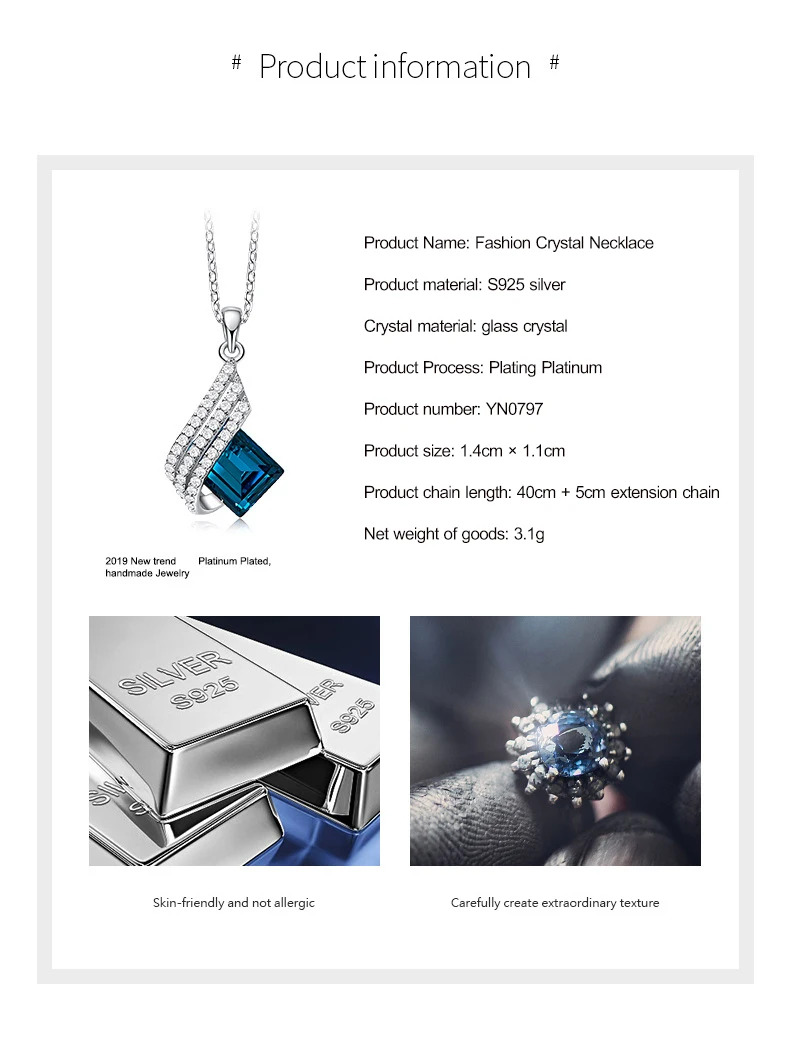 Серебро 925 пробы в офисном стиле, инкрустированный кулон Zicron, ожерелье с геометрическим бриллиантом, ожерелье со стеклянными кристаллами, вечерние подарки для дам