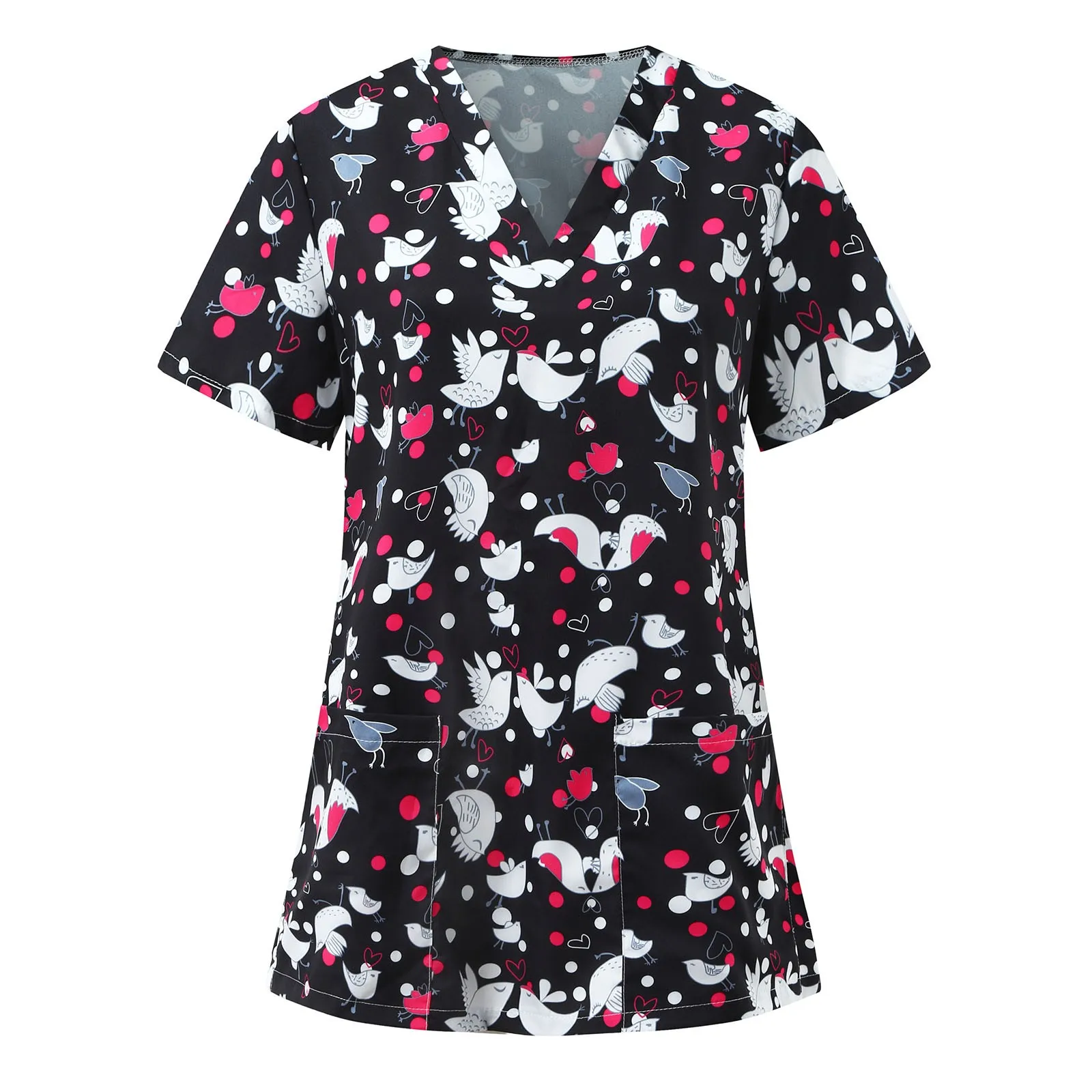 

2021 Clinical Uniforms Woman Women Short Sleeve V-neck Cartoon Pattern Tops Nursing Working Uniform T-shirts Uniform Clinical