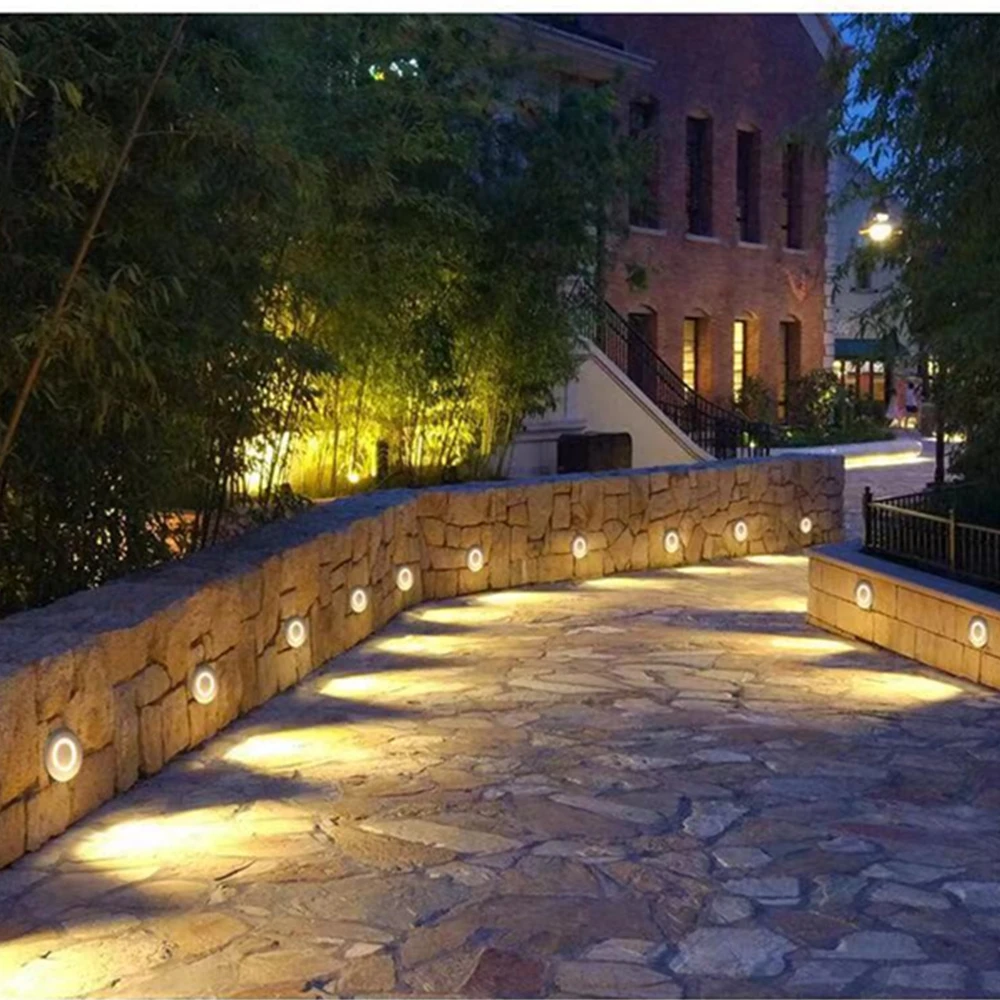 

Led Stair Light Aluminum Round Wall Lamp Ourdoor IP67 1W Recessed Step Pathway Wall Corner Lamp Staircase Wall Lighting DC12-24V