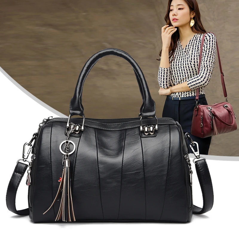 

Сумка-тоут женская из натуральной кожи, с кисточкой, 2020