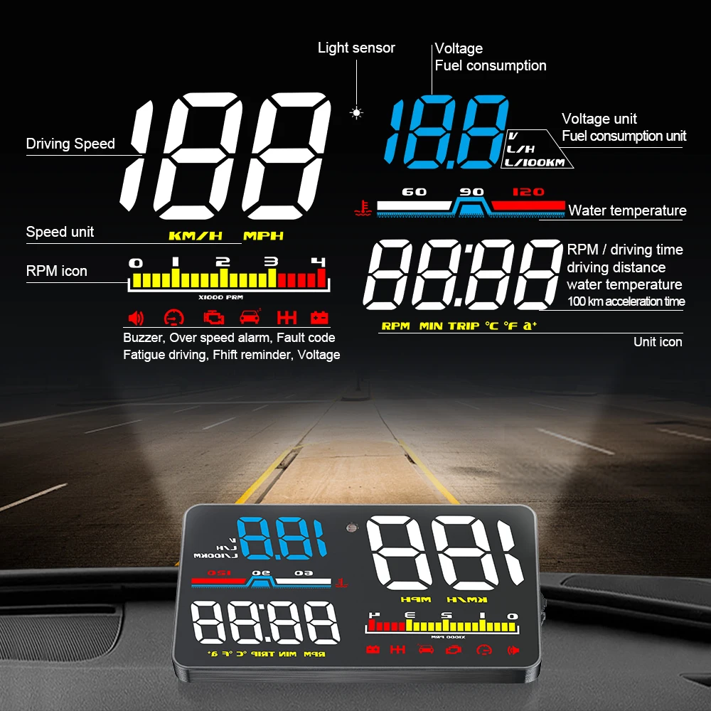 

Head Up Display Multi-Functions HUD OBD2 Digital Car Speedometer Windshield Screen Projector Safe Driving Auto Accessories