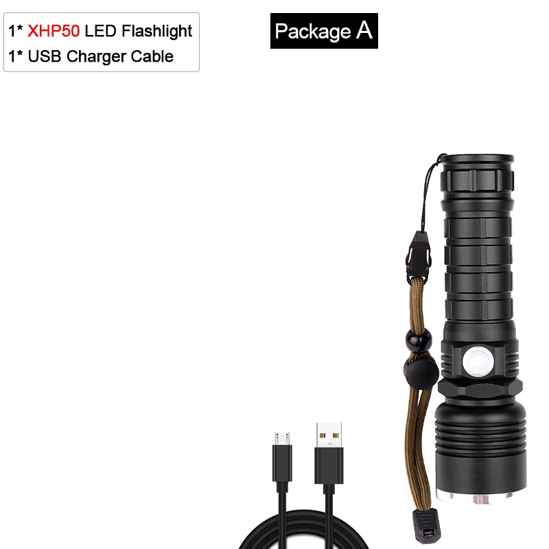 Package A Мощный фонарик XHP70.2 Xlamp светодиодный фонарь XHP50 светодиодный фонарь Водонепроницаемый фонарь с увеличением с батареей 18650 - Испускаемый цвет: Package A