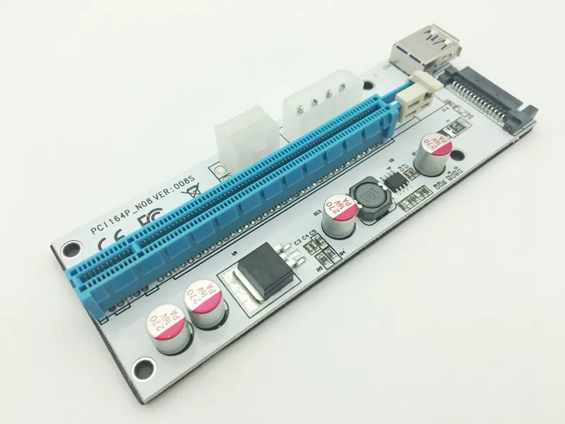 Новый Белый PCI-E Riser 008 Express 1X 4x 8x 16x расширитель PCI E USB 008S адаптер SATA 15pin для BTC Miner USB3.0 |