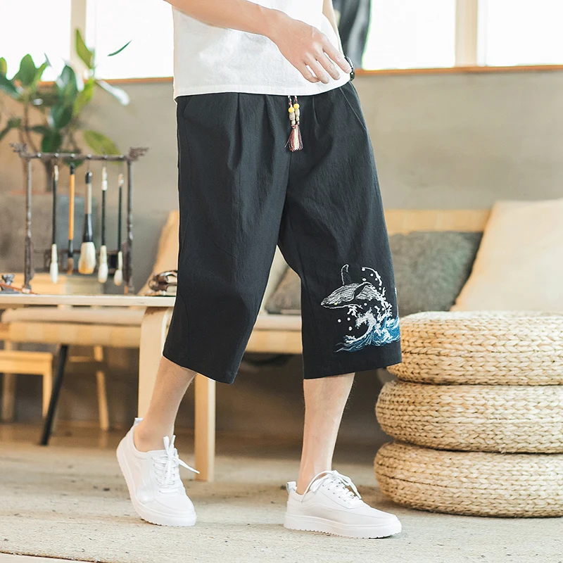 

Брюки-шаровары мужские свободные из хлопка и льна, до щиколотки, в китайском стиле, новинка 2020, повседневные мужские тренировочные брюки бол...