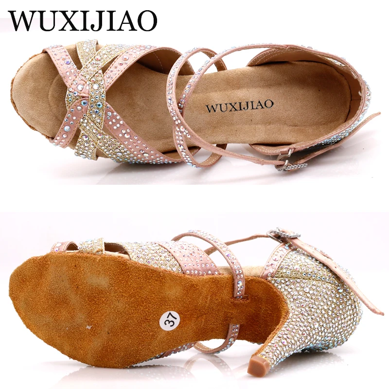WUXIJIAO доступно в черном и белом цвете, кроссовки женские танцевальные туфли для джаз, сальса Латина Танцы обувь квадратный Обувь для танцев со стразами свежий Цвет