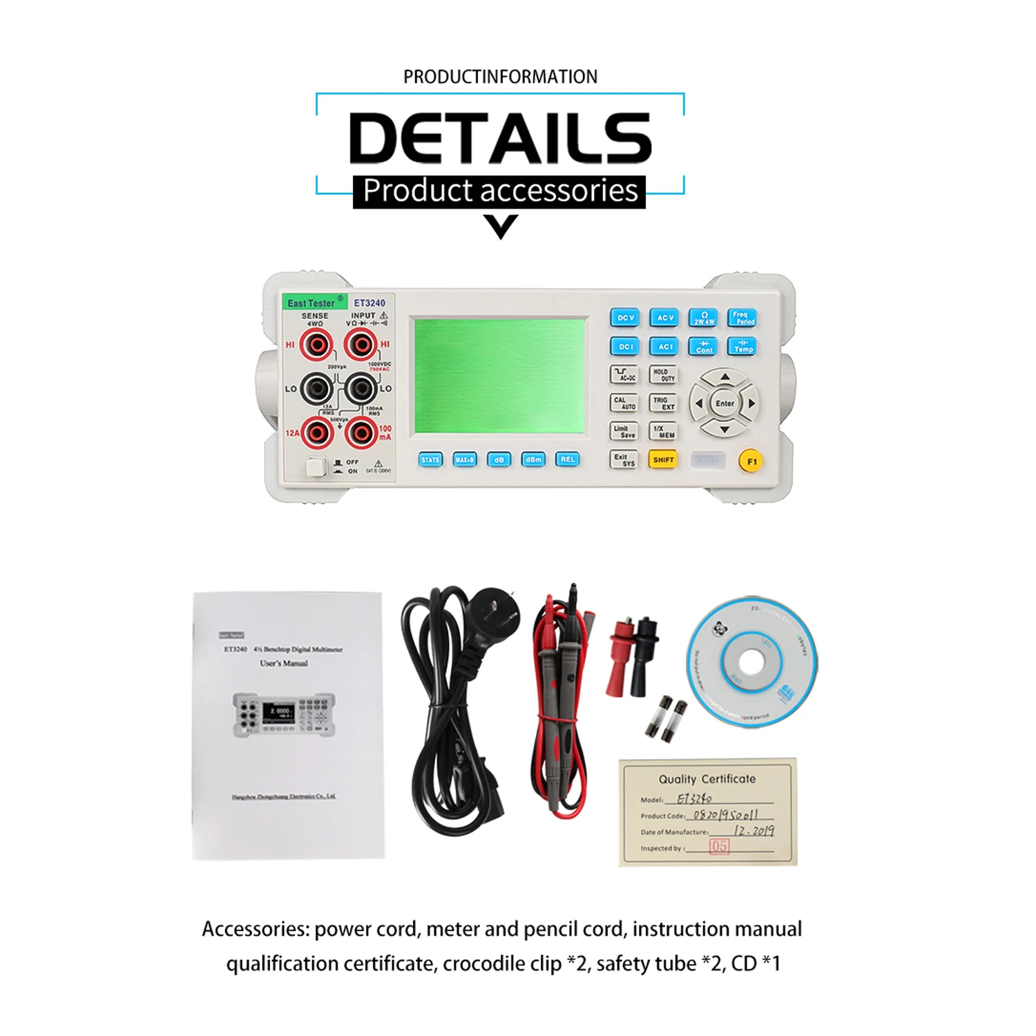 ET3240 Automatic 22000 Counts Benchtop Digital MultimeterTester with 3.5 Inch TFT Clear Screen High Accuracy Desktop Multimeter |