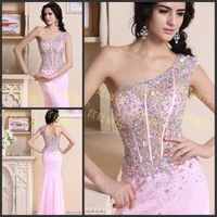 free shipping 2016 luxury crystal beaded sexy formal brides pink chiffon long mermaid evening gown party prom graduation dresses