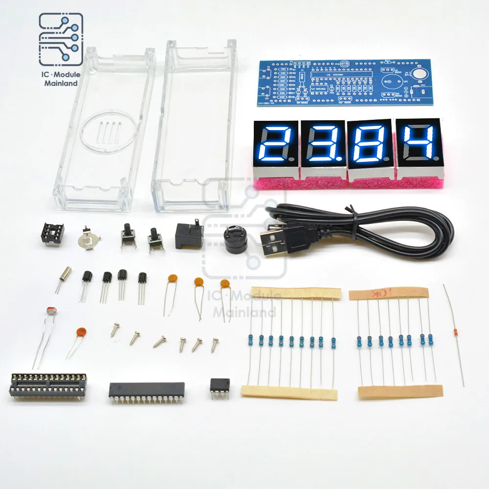 LED Digital Electronic Temperature Clock DIY Kit Electronic Clock LED Digital Clock Time Light Control Temperature Thermometer