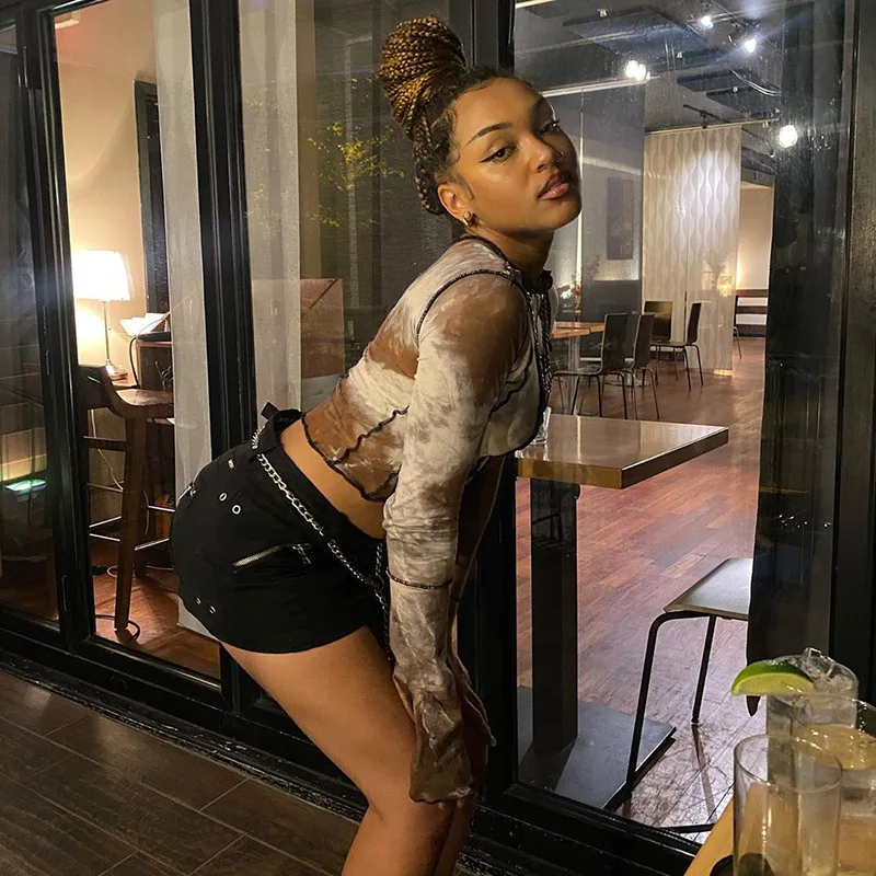 Женская футболка с вырезом и одним рукавом укороченный топ в стиле пэчворк