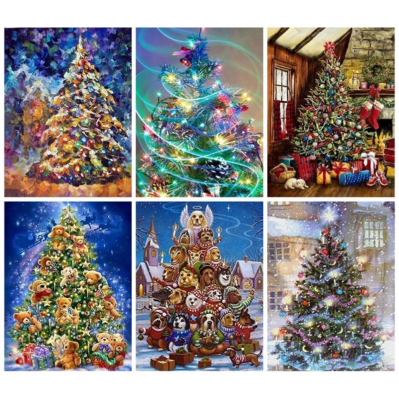 Набор для вышивания "Рождественская елка" с бриллиантовой мозаикой 5D - полное вышивание, праздничный подарок, украшение.