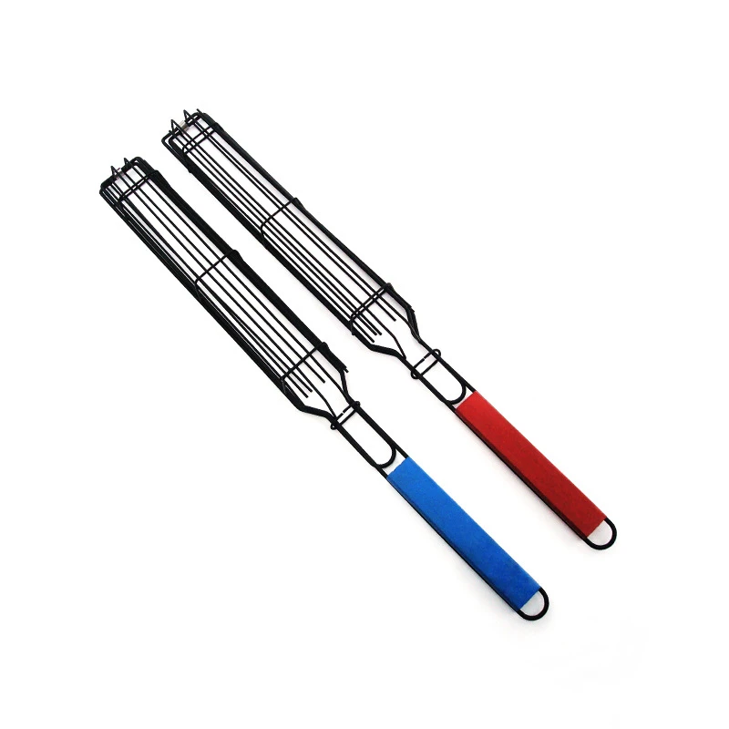 Барбекю гриль сетка колбаса клип с деревянной ручкой барбекю корзина Гриль