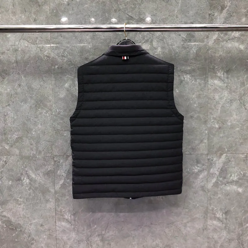 TB THOM Men's Winter Jackets Fashion Brand Down Jacket Men Gray Thermal Vest Matte Cotton Chest White 4-Bar Lapel Down Coats