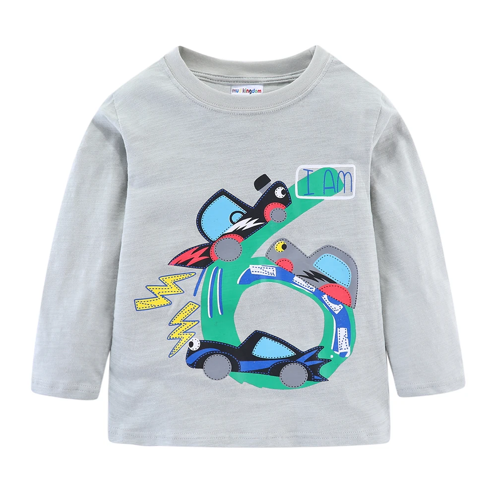 

Mudkingdom Boys Long Sleeve T-Shirts Cartoon Car Colorful Boys Birthday Clothes Casual O-Neck Kids Clothes
