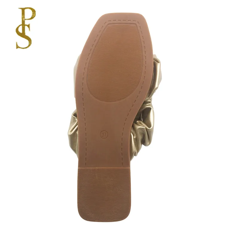 2021 новые женские тапочки на плоской подошве с открытым носком плиссированная