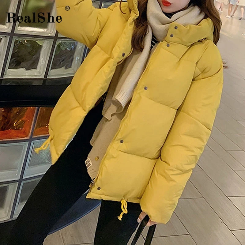 RealShe куртка парка для женщин с капюшоном полный рукав карманы женская зимняя