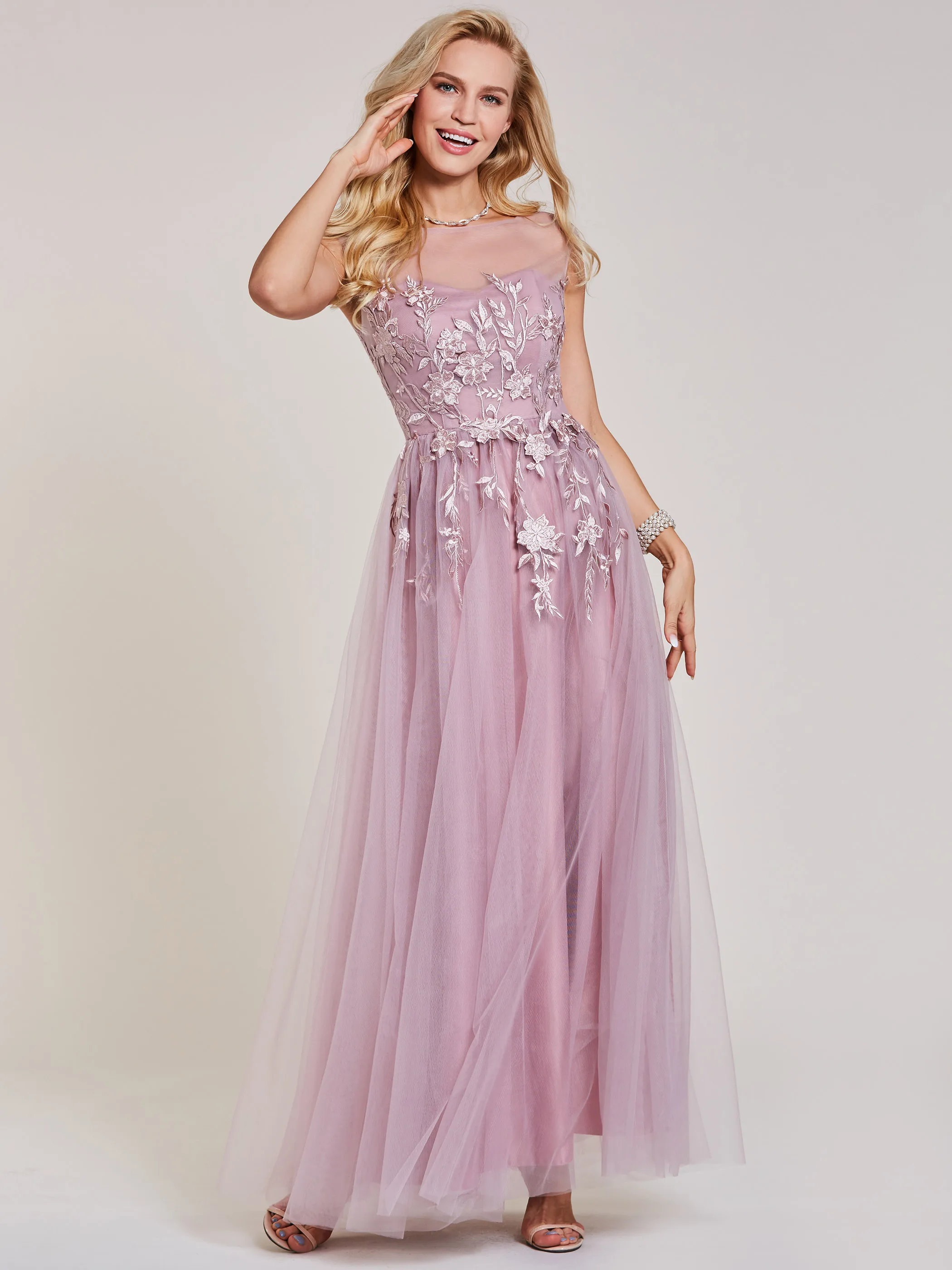 

Женское длинное платье для выпускного вечера, розовое ТРАПЕЦИЕВИДНОЕ ПЛАТЬЕ до пола с рукавами-крылышками и вырезом лодочкой, дешевое вече...