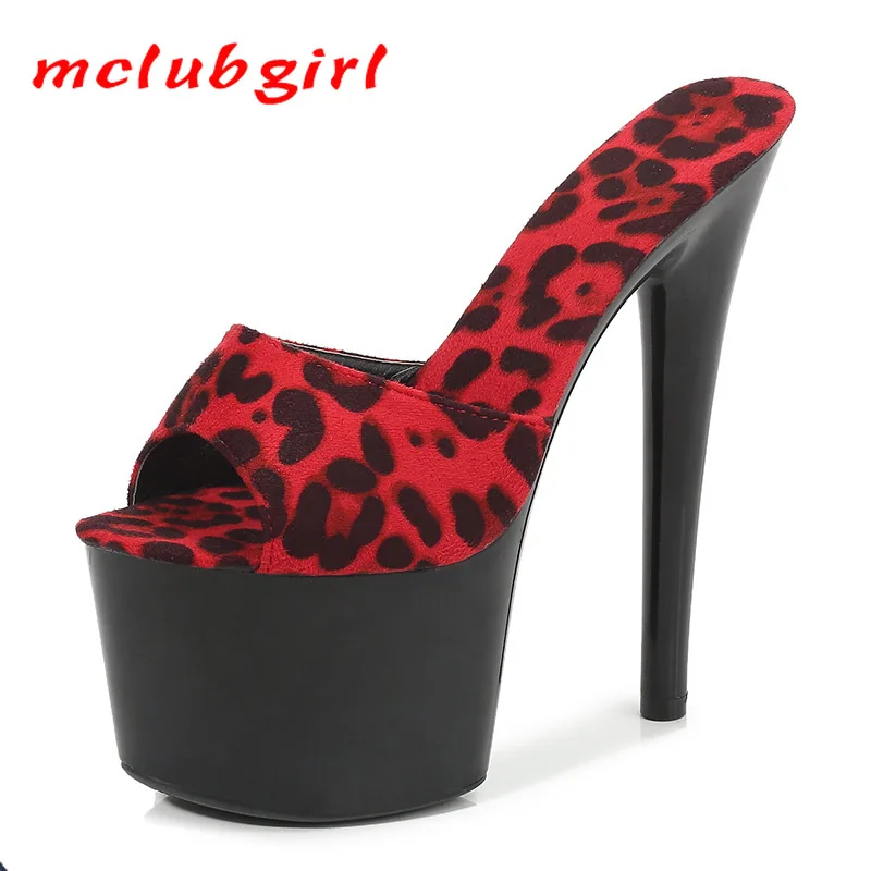 Женские модельные босоножки Mclubgirl пикантные черные шлепанцы на высоком каблуке 17
