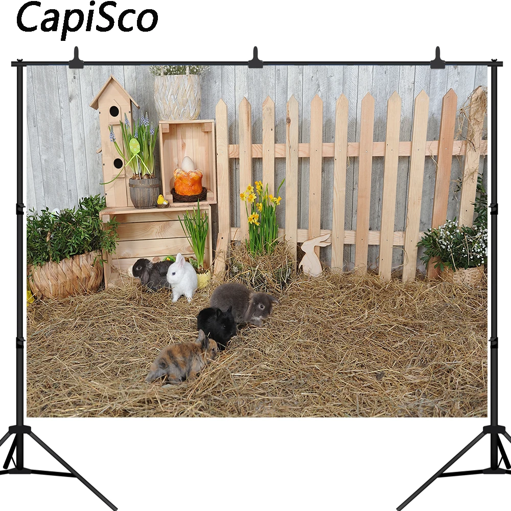 Фон для фотосъемки с изображением весенней Пасхи деревянного забора травы