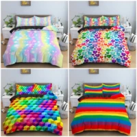 rainbow printing bedding set colorful stripe duvet cover microfiber quiltcomforter cover king queen size bedclothes